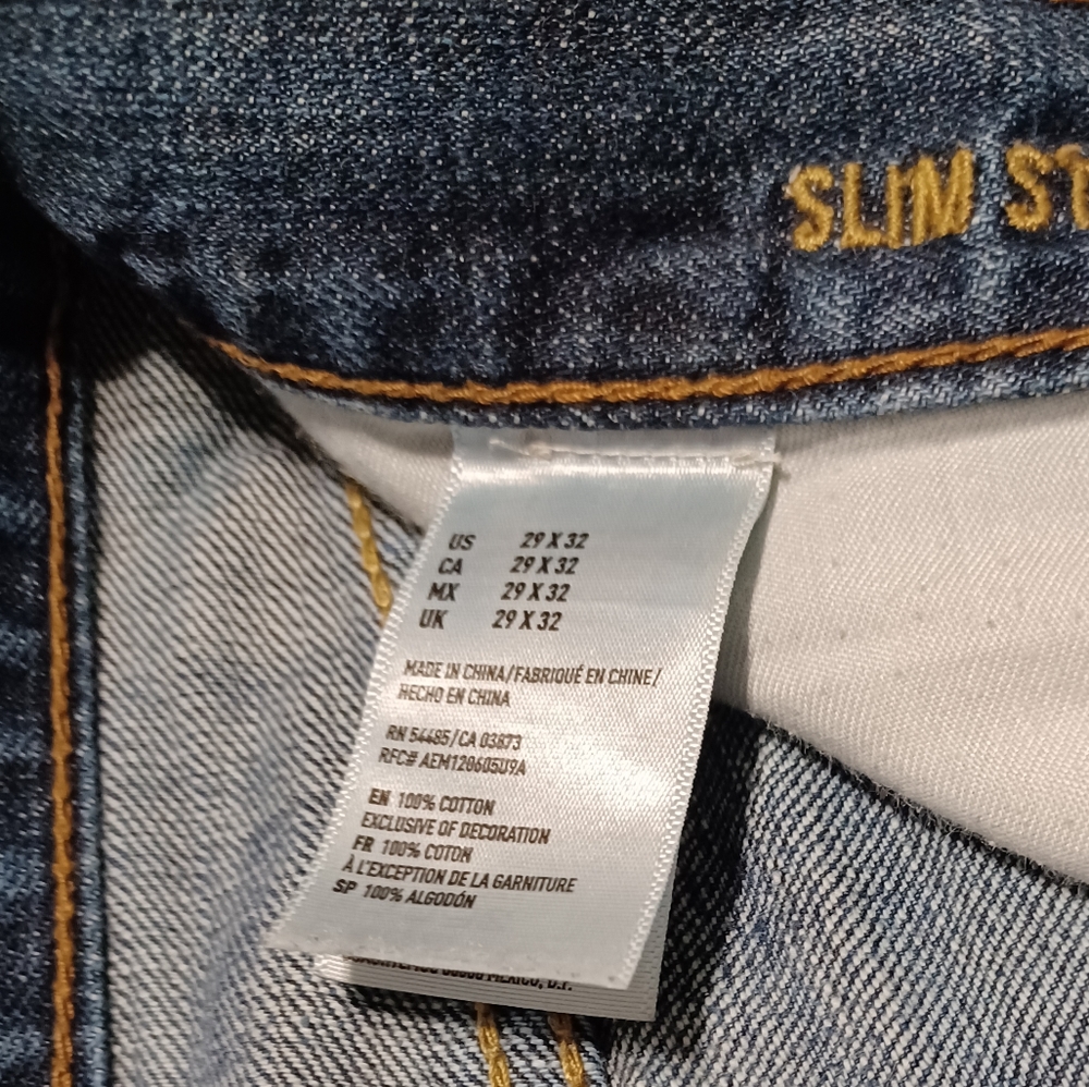 American Eagle men's jeans 29x32 factory distressed slim straight 100% cotton - Picture 3 of 7